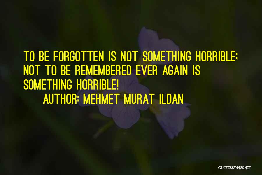Mehmet Murat Ildan Quotes: To Be Forgotten Is Not Something Horrible; Not To Be Remembered Ever Again Is Something Horrible!