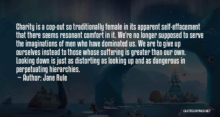 Jane Rule Quotes: Charity Is A Cop-out So Traditionally Female In Its Apparent Self-effacement That There Seems Resonant Comfort In It. We're No