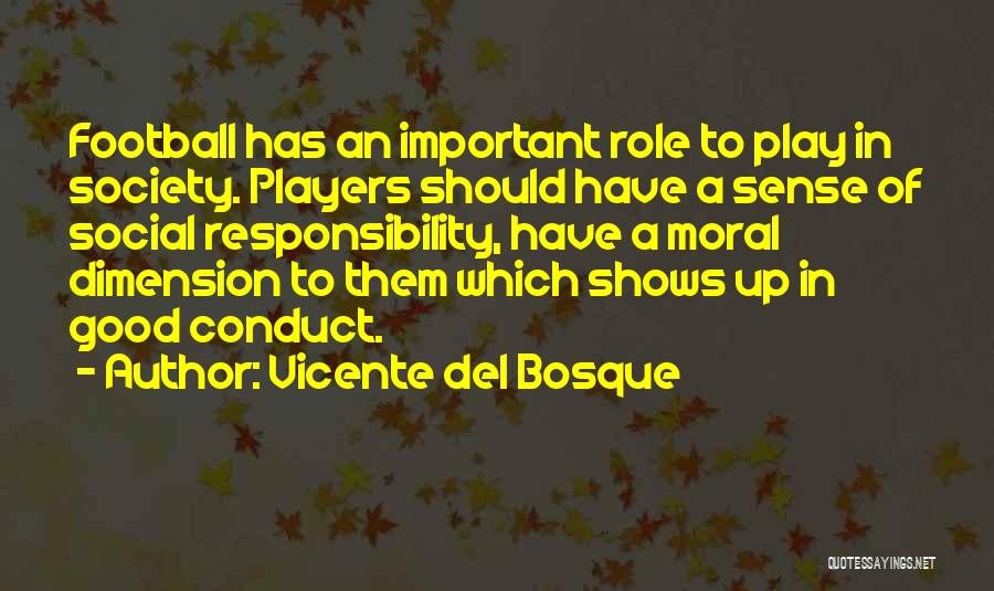 Vicente Del Bosque Quotes: Football Has An Important Role To Play In Society. Players Should Have A Sense Of Social Responsibility, Have A Moral
