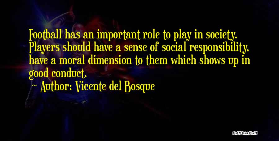 Vicente Del Bosque Quotes: Football Has An Important Role To Play In Society. Players Should Have A Sense Of Social Responsibility, Have A Moral