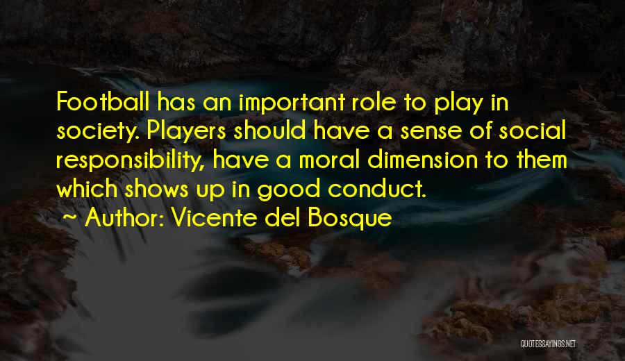 Vicente Del Bosque Quotes: Football Has An Important Role To Play In Society. Players Should Have A Sense Of Social Responsibility, Have A Moral