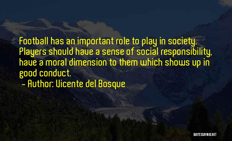 Vicente Del Bosque Quotes: Football Has An Important Role To Play In Society. Players Should Have A Sense Of Social Responsibility, Have A Moral