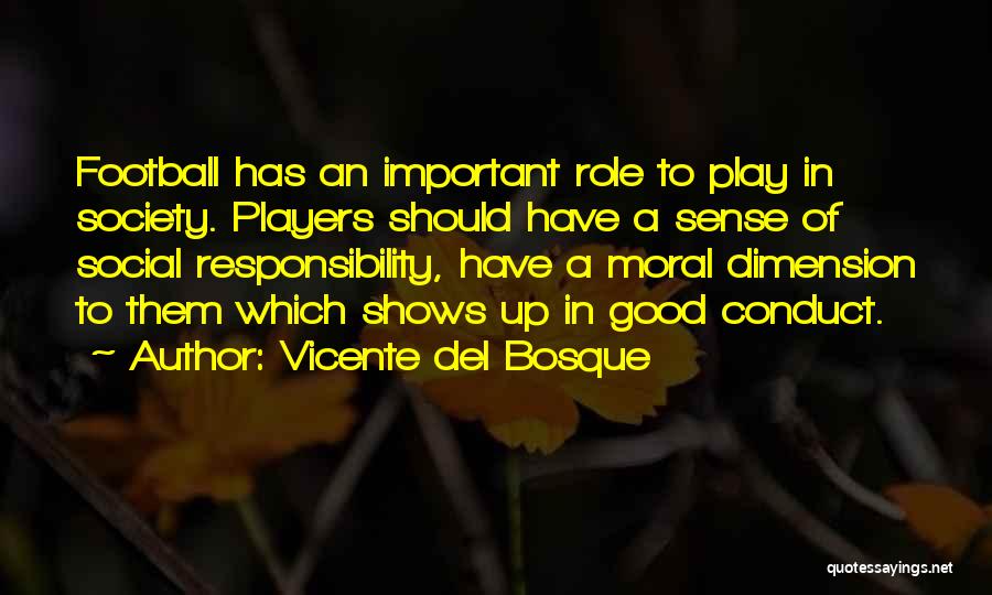 Vicente Del Bosque Quotes: Football Has An Important Role To Play In Society. Players Should Have A Sense Of Social Responsibility, Have A Moral