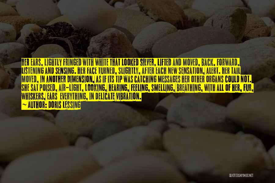 Doris Lessing Quotes: Her Ears, Lightly Fringed With White That Looked Silver, Lifted And Moved, Back, Forward, Listening And Sensing. Her Face Turned,