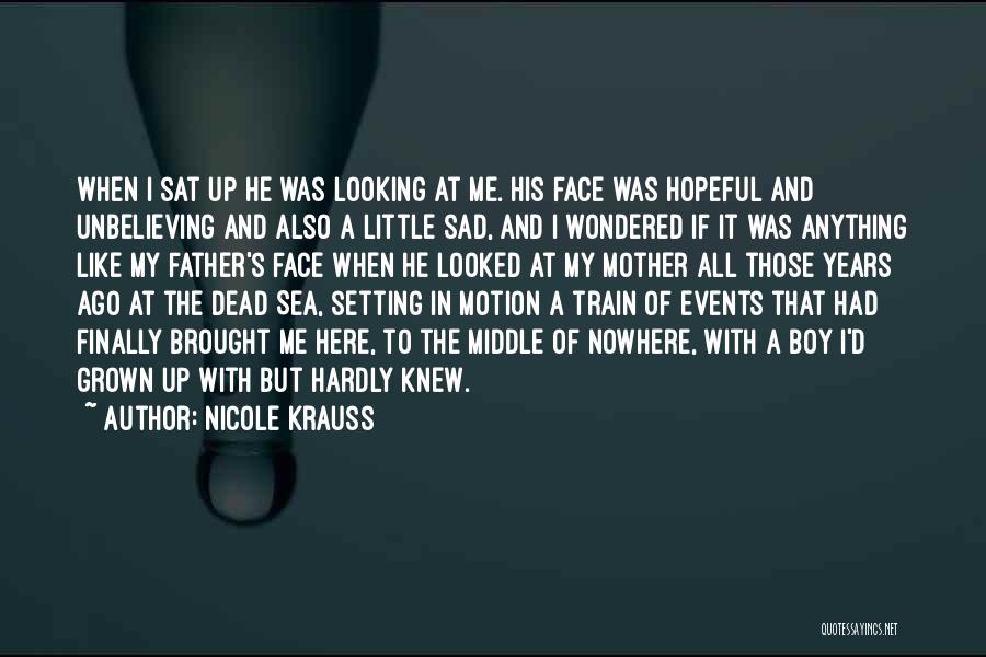 Nicole Krauss Quotes: When I Sat Up He Was Looking At Me. His Face Was Hopeful And Unbelieving And Also A Little Sad,