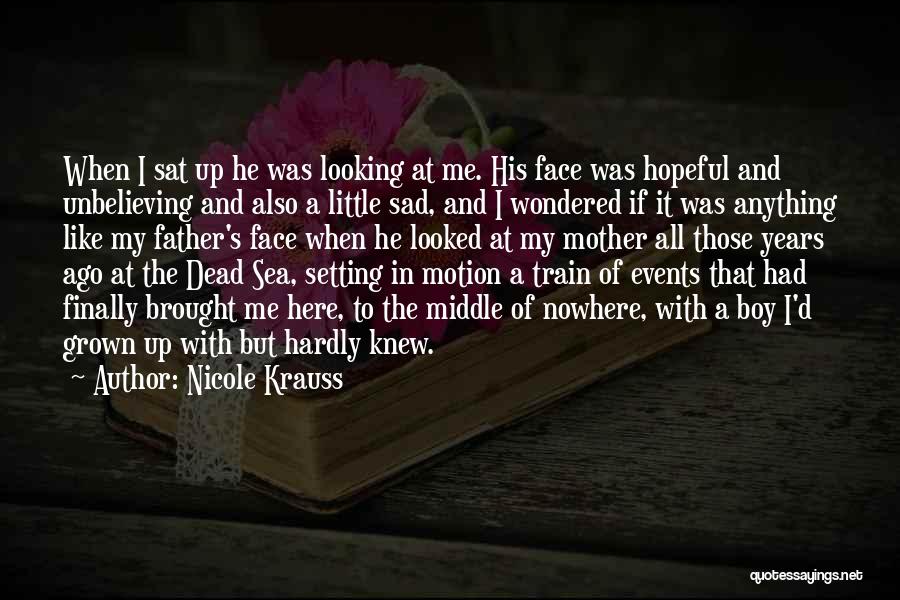 Nicole Krauss Quotes: When I Sat Up He Was Looking At Me. His Face Was Hopeful And Unbelieving And Also A Little Sad,