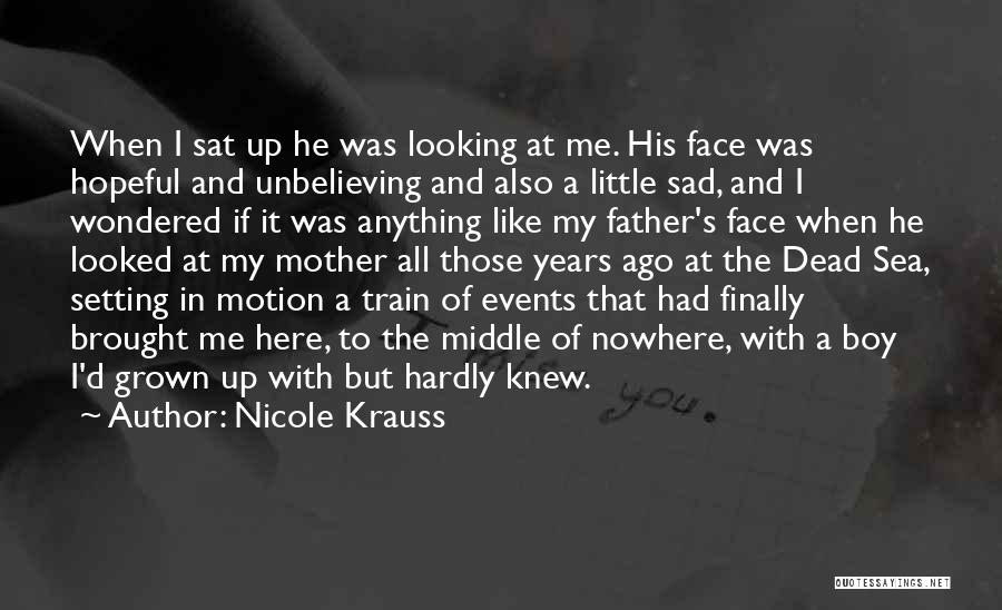 Nicole Krauss Quotes: When I Sat Up He Was Looking At Me. His Face Was Hopeful And Unbelieving And Also A Little Sad,