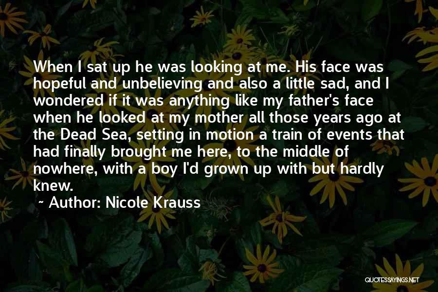 Nicole Krauss Quotes: When I Sat Up He Was Looking At Me. His Face Was Hopeful And Unbelieving And Also A Little Sad,