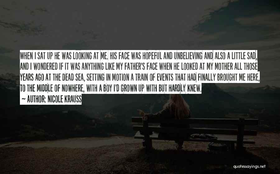 Nicole Krauss Quotes: When I Sat Up He Was Looking At Me. His Face Was Hopeful And Unbelieving And Also A Little Sad,