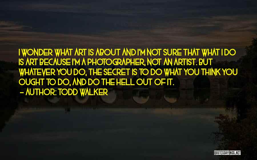 Todd Walker Quotes: I Wonder What Art Is About And I'm Not Sure That What I Do Is Art Because I'm A Photographer,