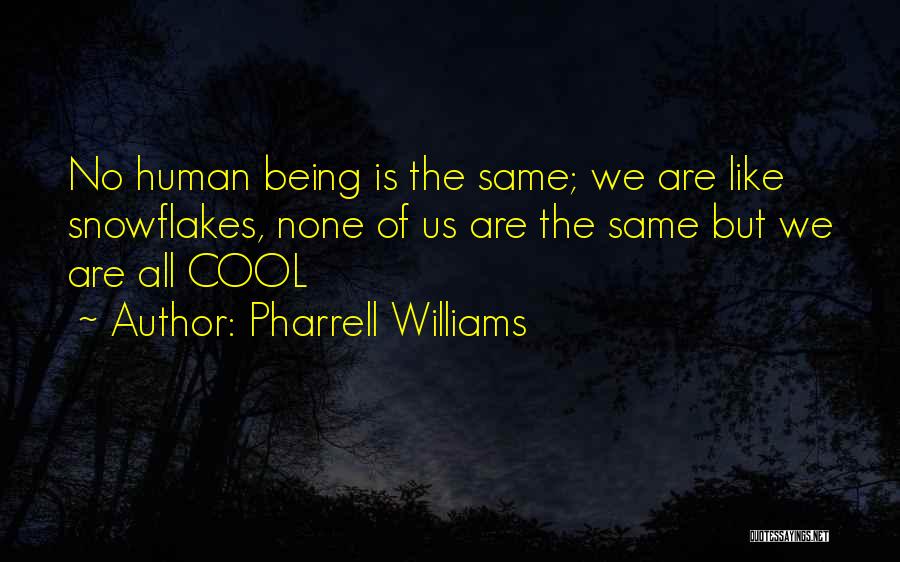 Pharrell Williams Quotes: No Human Being Is The Same; We Are Like Snowflakes, None Of Us Are The Same But We Are All