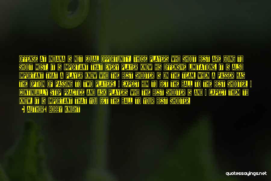 Bobby Knight Quotes: Offense At Indiana Is Not Equal Opportunity. Those Players Who Shoot Best Are Going To Shoot Most. It Is Important