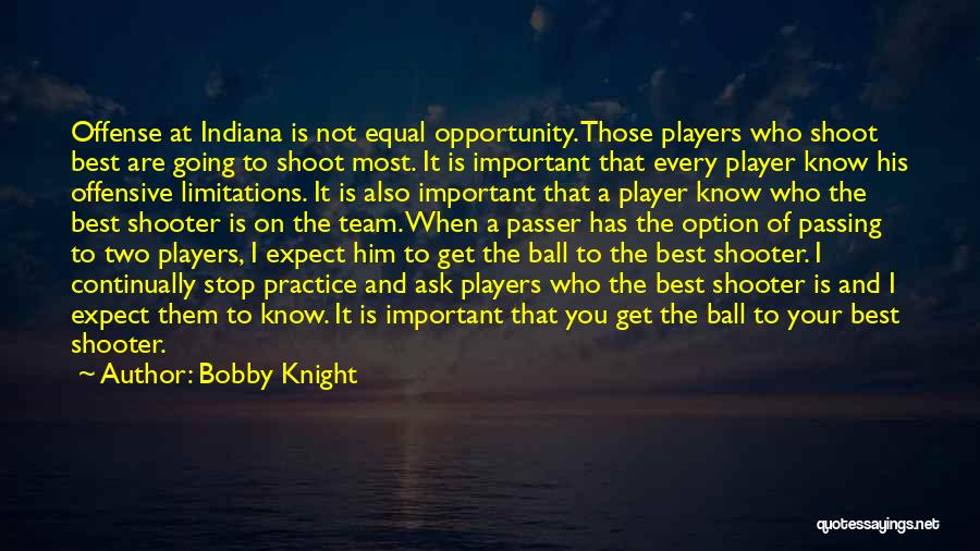 Bobby Knight Quotes: Offense At Indiana Is Not Equal Opportunity. Those Players Who Shoot Best Are Going To Shoot Most. It Is Important