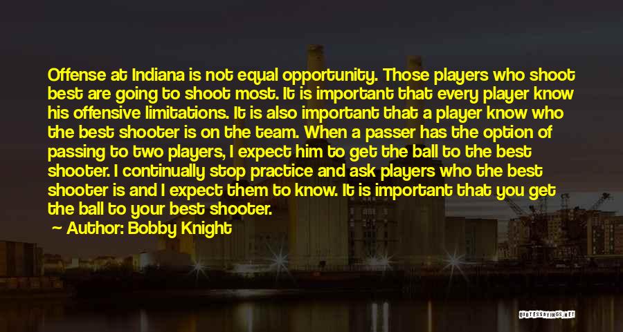Bobby Knight Quotes: Offense At Indiana Is Not Equal Opportunity. Those Players Who Shoot Best Are Going To Shoot Most. It Is Important