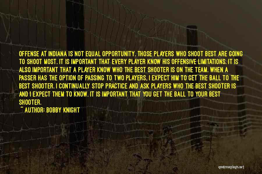 Bobby Knight Quotes: Offense At Indiana Is Not Equal Opportunity. Those Players Who Shoot Best Are Going To Shoot Most. It Is Important