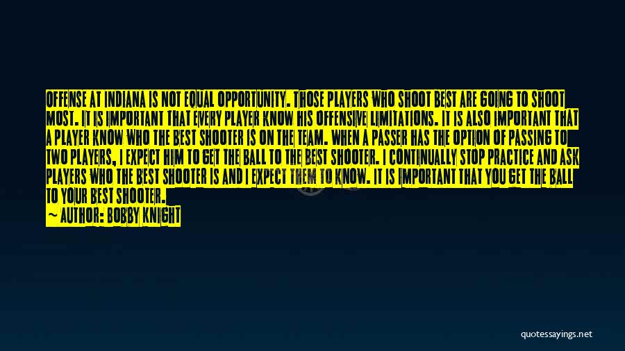 Bobby Knight Quotes: Offense At Indiana Is Not Equal Opportunity. Those Players Who Shoot Best Are Going To Shoot Most. It Is Important