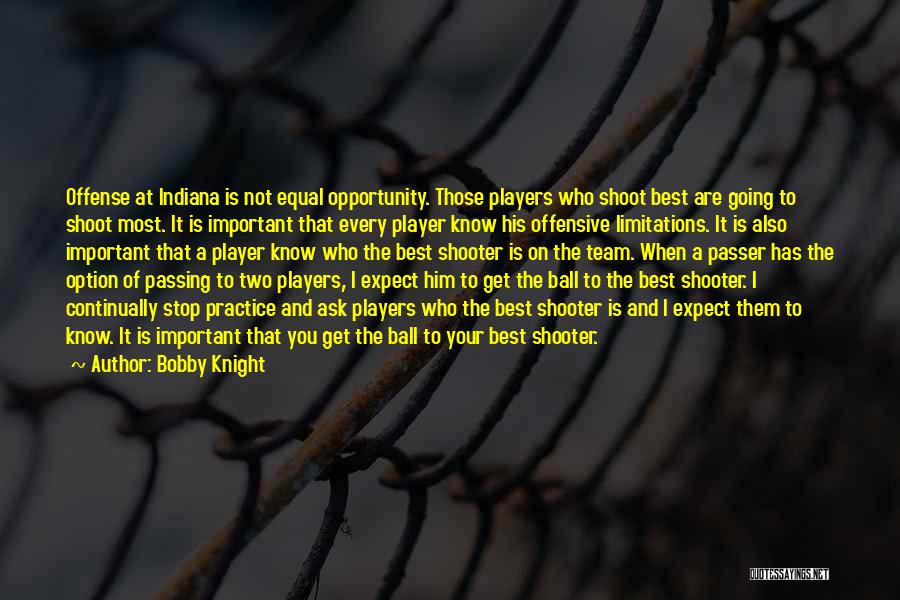 Bobby Knight Quotes: Offense At Indiana Is Not Equal Opportunity. Those Players Who Shoot Best Are Going To Shoot Most. It Is Important