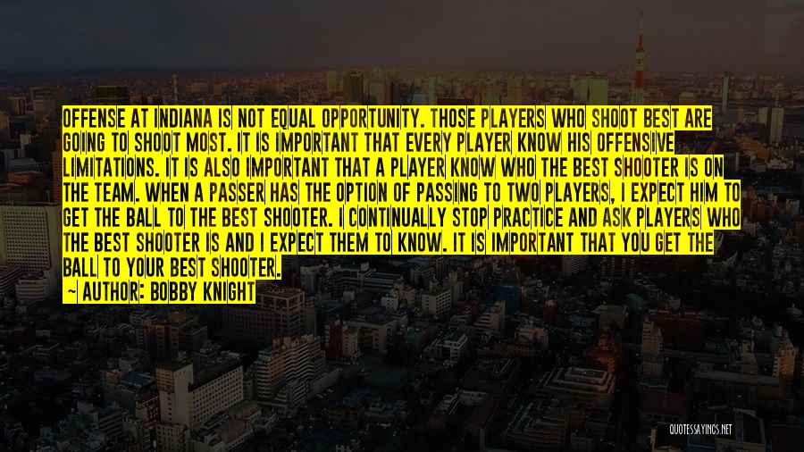 Bobby Knight Quotes: Offense At Indiana Is Not Equal Opportunity. Those Players Who Shoot Best Are Going To Shoot Most. It Is Important