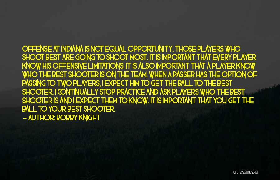 Bobby Knight Quotes: Offense At Indiana Is Not Equal Opportunity. Those Players Who Shoot Best Are Going To Shoot Most. It Is Important