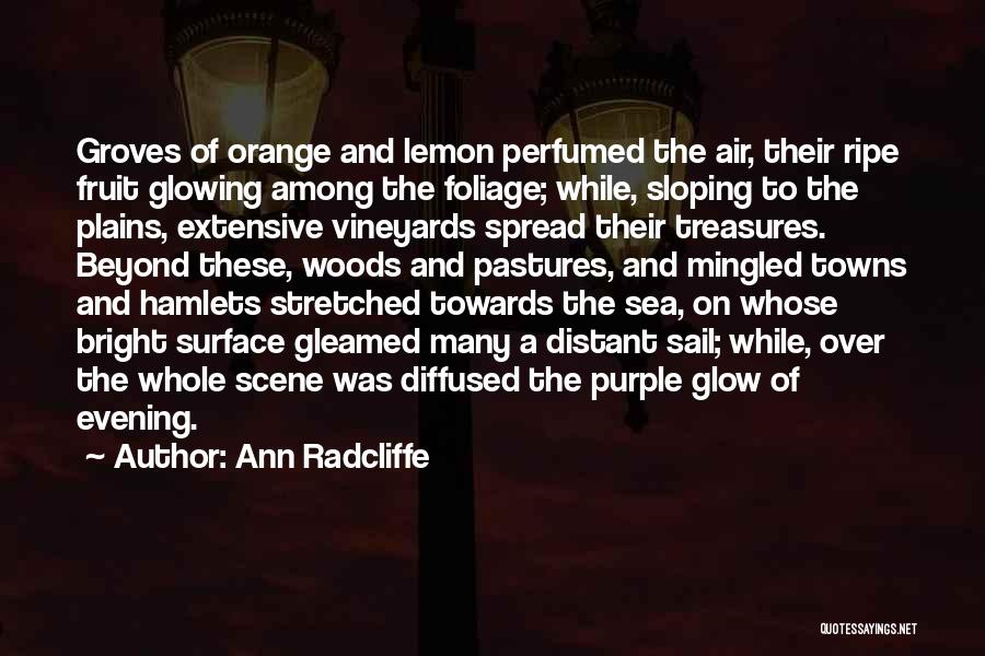 Ann Radcliffe Quotes: Groves Of Orange And Lemon Perfumed The Air, Their Ripe Fruit Glowing Among The Foliage; While, Sloping To The Plains,