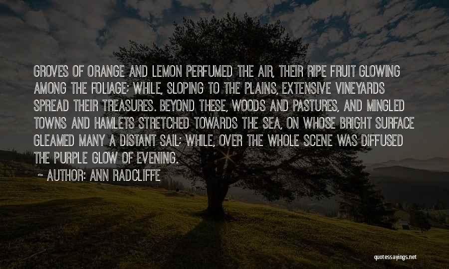 Ann Radcliffe Quotes: Groves Of Orange And Lemon Perfumed The Air, Their Ripe Fruit Glowing Among The Foliage; While, Sloping To The Plains,
