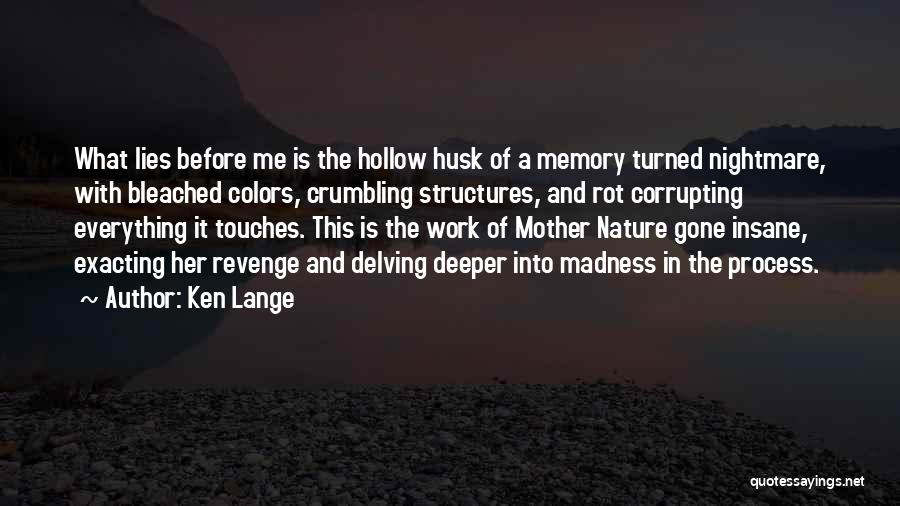 Ken Lange Quotes: What Lies Before Me Is The Hollow Husk Of A Memory Turned Nightmare, With Bleached Colors, Crumbling Structures, And Rot