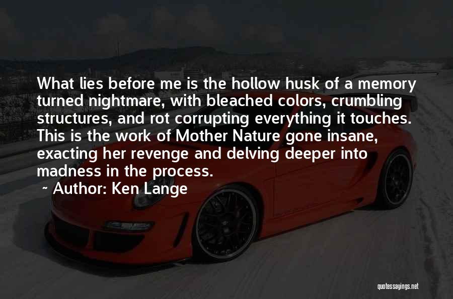 Ken Lange Quotes: What Lies Before Me Is The Hollow Husk Of A Memory Turned Nightmare, With Bleached Colors, Crumbling Structures, And Rot