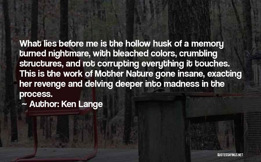 Ken Lange Quotes: What Lies Before Me Is The Hollow Husk Of A Memory Turned Nightmare, With Bleached Colors, Crumbling Structures, And Rot