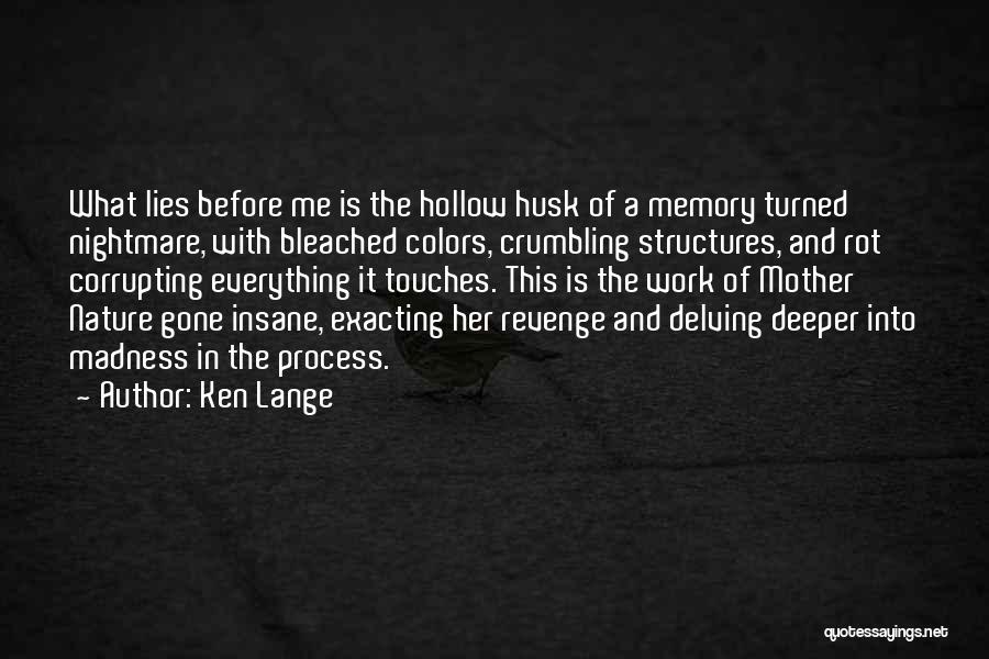 Ken Lange Quotes: What Lies Before Me Is The Hollow Husk Of A Memory Turned Nightmare, With Bleached Colors, Crumbling Structures, And Rot