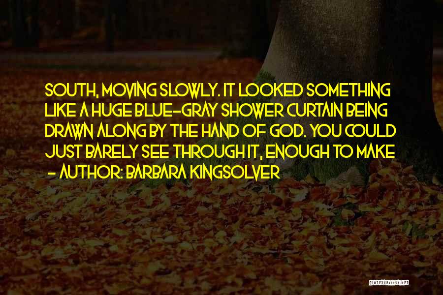 Barbara Kingsolver Quotes: South, Moving Slowly. It Looked Something Like A Huge Blue-gray Shower Curtain Being Drawn Along By The Hand Of God.