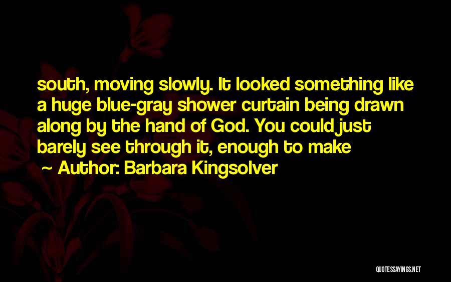 Barbara Kingsolver Quotes: South, Moving Slowly. It Looked Something Like A Huge Blue-gray Shower Curtain Being Drawn Along By The Hand Of God.