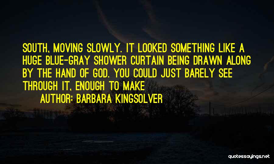 Barbara Kingsolver Quotes: South, Moving Slowly. It Looked Something Like A Huge Blue-gray Shower Curtain Being Drawn Along By The Hand Of God.