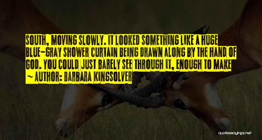 Barbara Kingsolver Quotes: South, Moving Slowly. It Looked Something Like A Huge Blue-gray Shower Curtain Being Drawn Along By The Hand Of God.