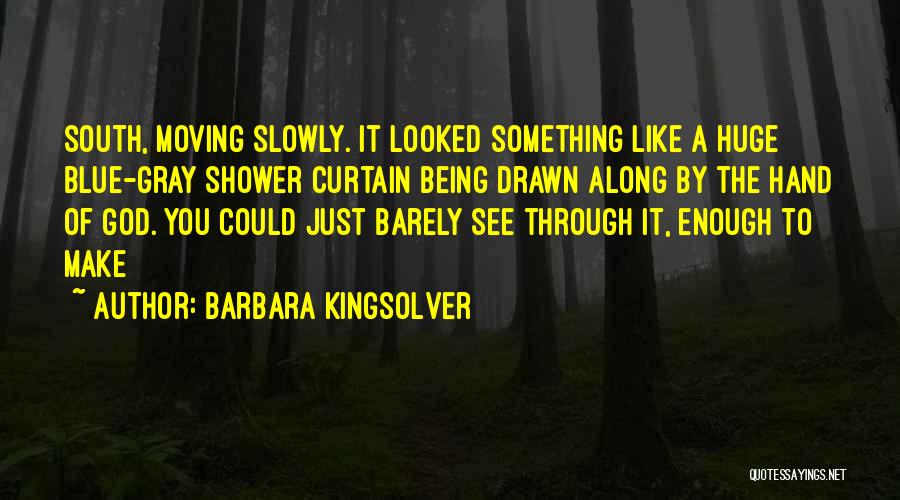 Barbara Kingsolver Quotes: South, Moving Slowly. It Looked Something Like A Huge Blue-gray Shower Curtain Being Drawn Along By The Hand Of God.