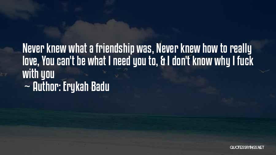 Erykah Badu Quotes: Never Knew What A Friendship Was, Never Knew How To Really Love, You Can't Be What I Need You To,