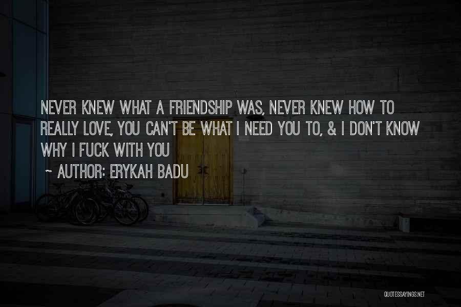 Erykah Badu Quotes: Never Knew What A Friendship Was, Never Knew How To Really Love, You Can't Be What I Need You To,
