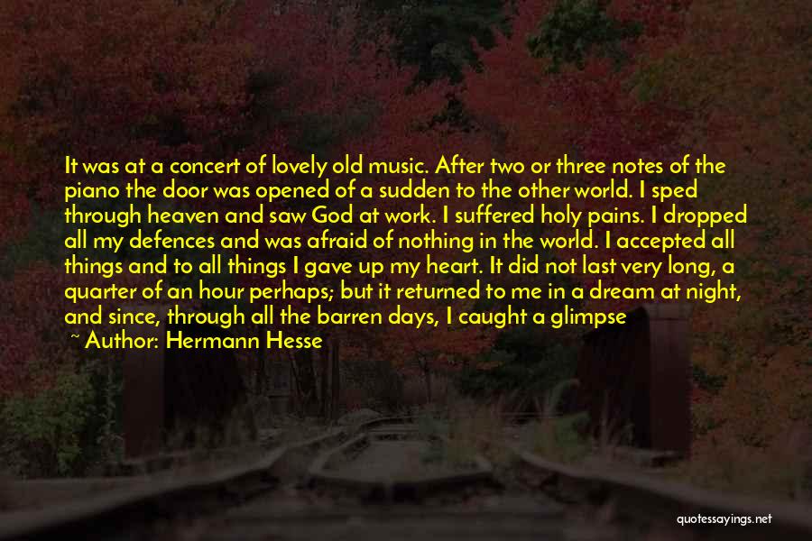 Hermann Hesse Quotes: It Was At A Concert Of Lovely Old Music. After Two Or Three Notes Of The Piano The Door Was
