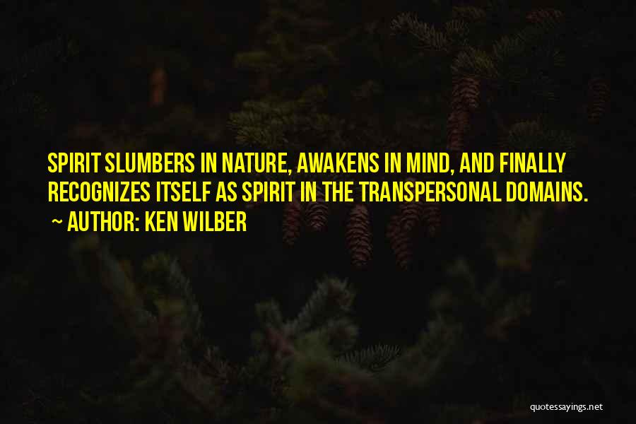 Ken Wilber Quotes: Spirit Slumbers In Nature, Awakens In Mind, And Finally Recognizes Itself As Spirit In The Transpersonal Domains.