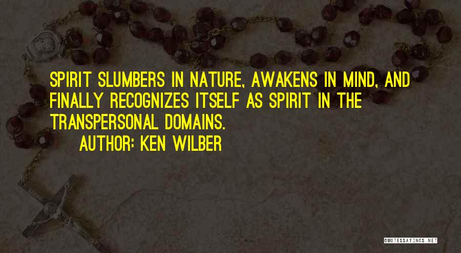 Ken Wilber Quotes: Spirit Slumbers In Nature, Awakens In Mind, And Finally Recognizes Itself As Spirit In The Transpersonal Domains.