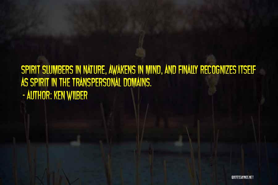 Ken Wilber Quotes: Spirit Slumbers In Nature, Awakens In Mind, And Finally Recognizes Itself As Spirit In The Transpersonal Domains.