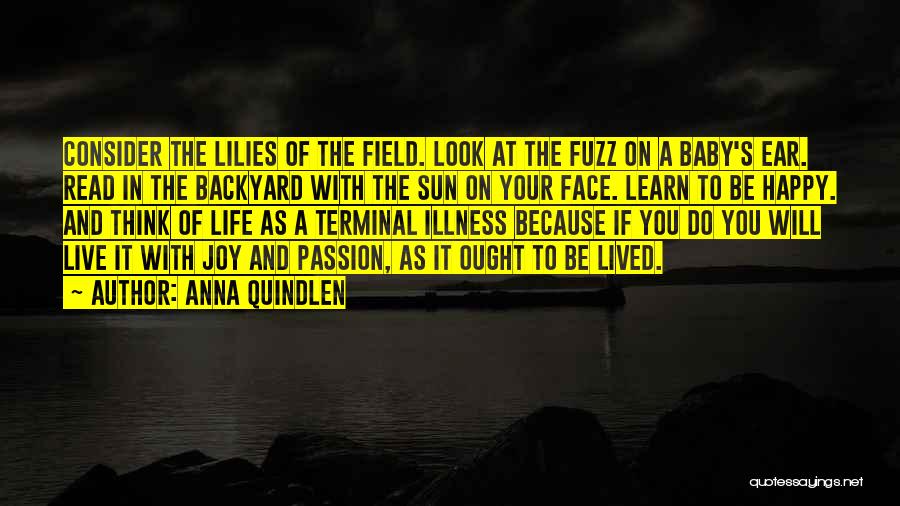 Anna Quindlen Quotes: Consider The Lilies Of The Field. Look At The Fuzz On A Baby's Ear. Read In The Backyard With The