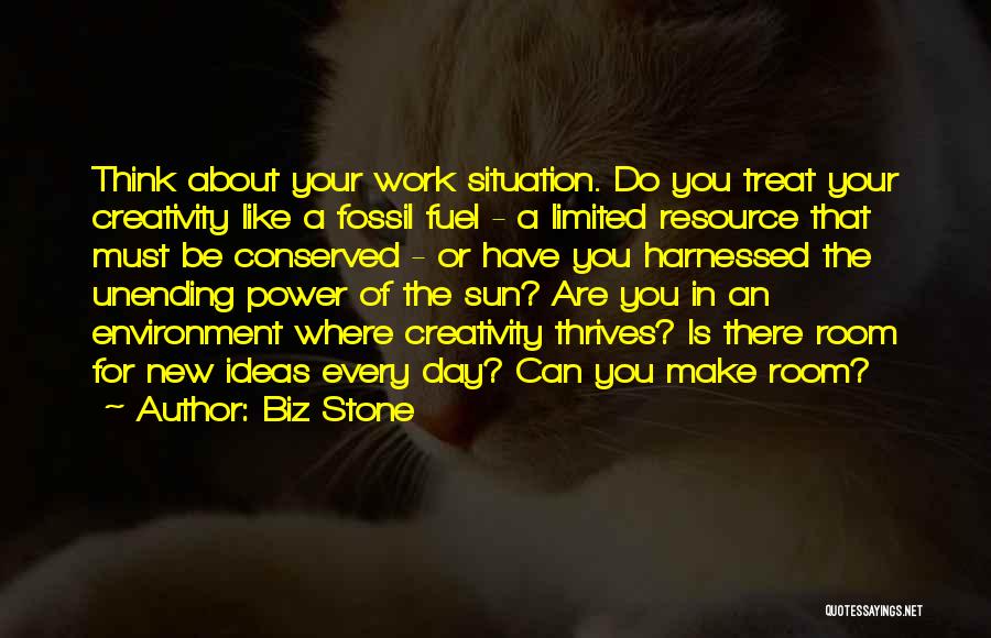 Biz Stone Quotes: Think About Your Work Situation. Do You Treat Your Creativity Like A Fossil Fuel - A Limited Resource That Must