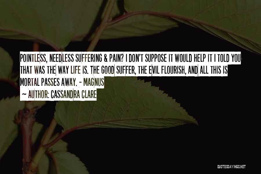Cassandra Clare Quotes: Pointless, Needless Suffering & Pain? I Don't Suppose It Would Help It I Told You That Was The Way Life