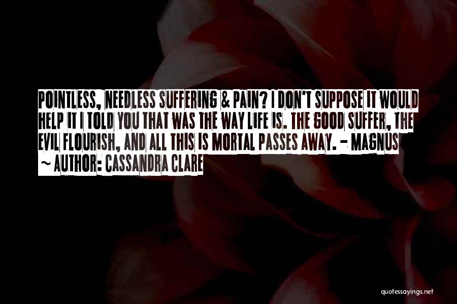 Cassandra Clare Quotes: Pointless, Needless Suffering & Pain? I Don't Suppose It Would Help It I Told You That Was The Way Life