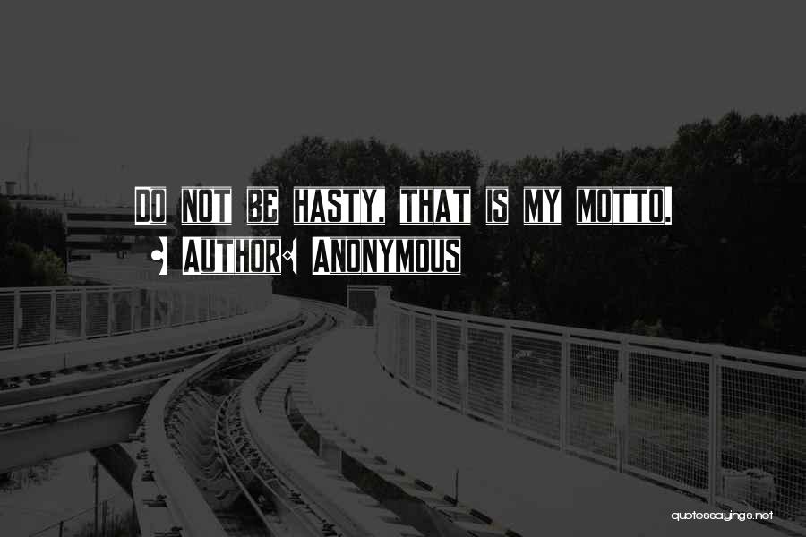 Anonymous Quotes: Do Not Be Hasty, That Is My Motto.