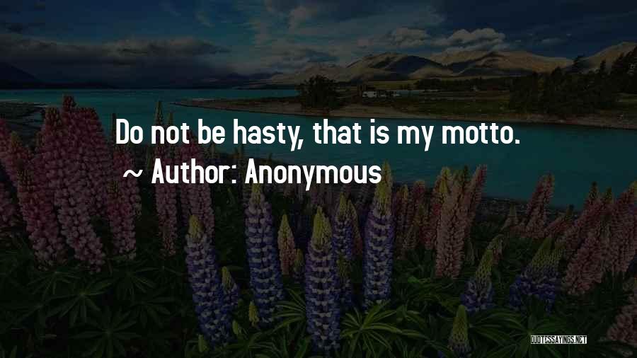 Anonymous Quotes: Do Not Be Hasty, That Is My Motto.