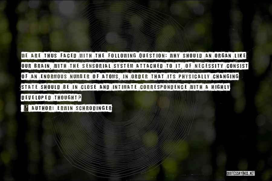 Erwin Schrodinger Quotes: We Are Thus Faced With The Following Question: Why Should An Organ Like Our Brain, With The Sensorial System Attached