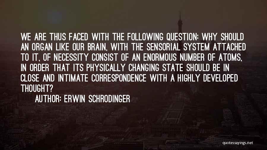 Erwin Schrodinger Quotes: We Are Thus Faced With The Following Question: Why Should An Organ Like Our Brain, With The Sensorial System Attached