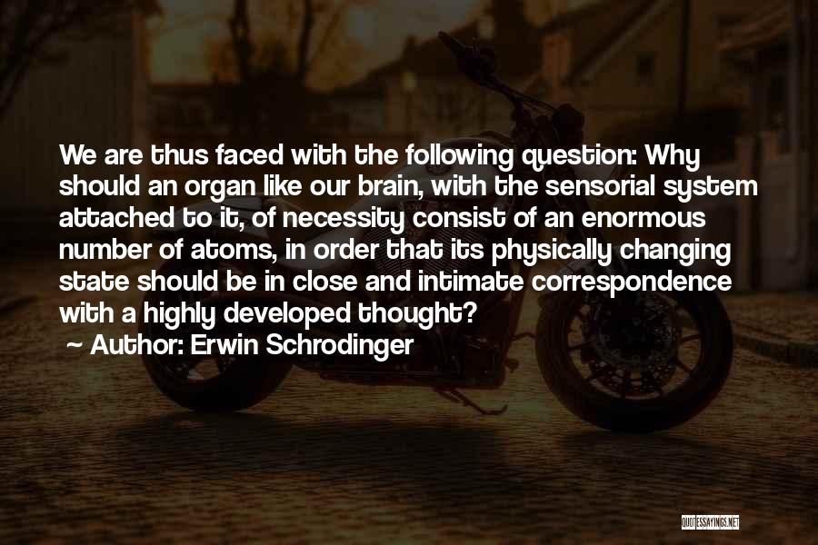 Erwin Schrodinger Quotes: We Are Thus Faced With The Following Question: Why Should An Organ Like Our Brain, With The Sensorial System Attached