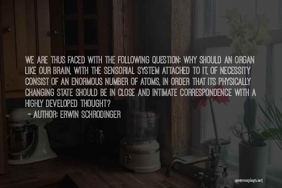 Erwin Schrodinger Quotes: We Are Thus Faced With The Following Question: Why Should An Organ Like Our Brain, With The Sensorial System Attached